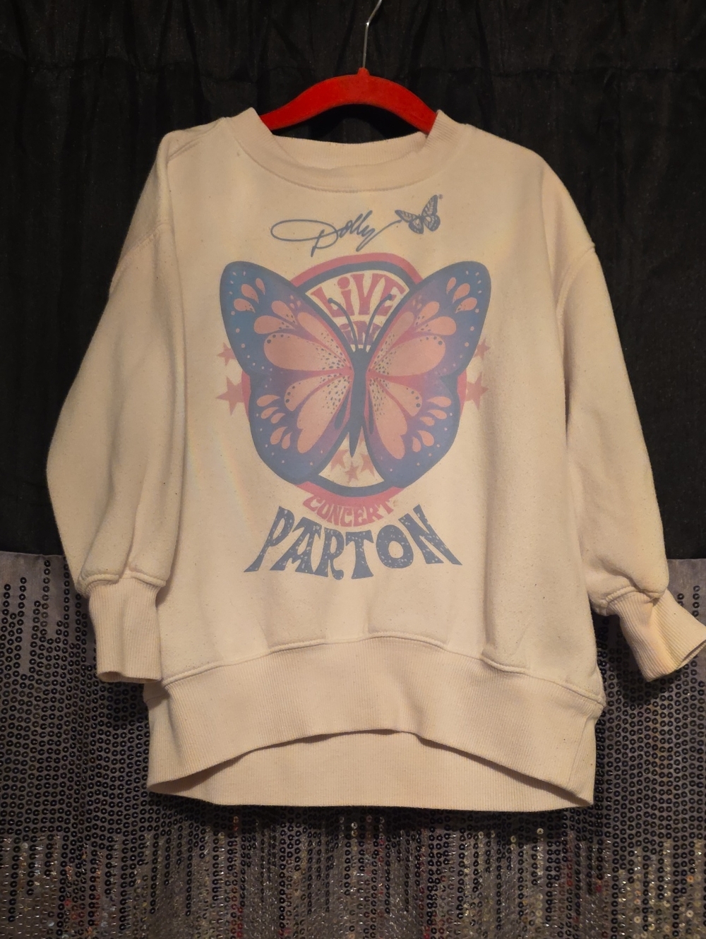 Old Navy Ivory Pullover Sweatshirt with Pastel Butterfly Graphic